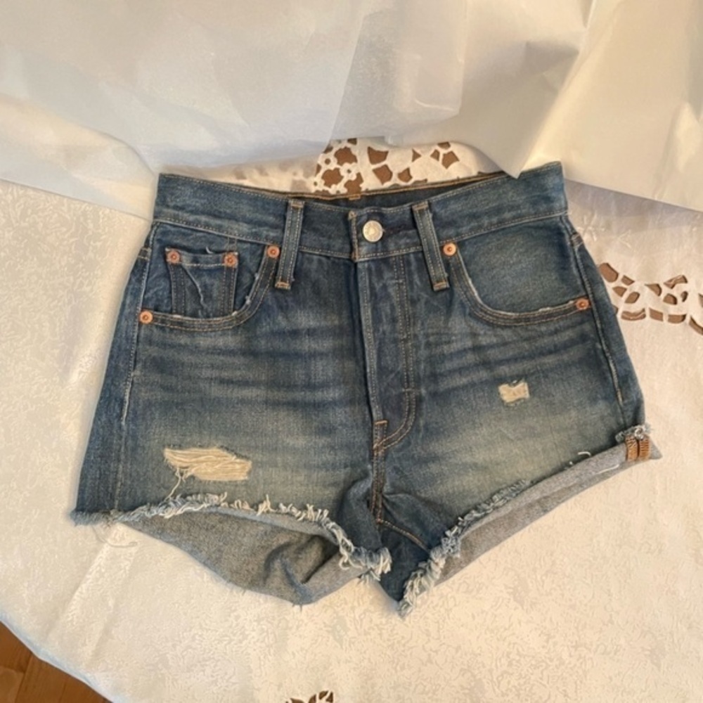 Levi’s 501 Highrise Blue Denim Shorts Cotton Size 23 - Picture 7 of 13